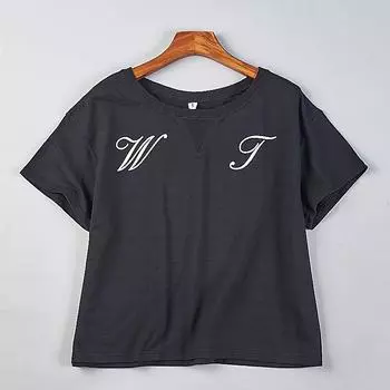 33 Day Single Cotton Terry Letter Print Short-Sleeve T-shirt Female 79817 Summer Japanese Loose Figure Flattering round-Neck Blouse 1 Black M