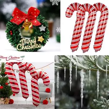 33-дюймовая рождественская трость, алюминиевая фольга, воздушный шар, мини-цветочный венок, ледяной бар, подвеска, рождественская сцена, украшение, детский подарок Cane Balloon 3pc