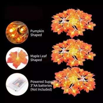 33 фута 80 светодиодов на Хэллоуин, сказочные гирлянды, тыквенный кленовый лист, декоративные подвесные светильники, теплые Type 2