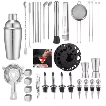 33 предмета Нержавеющая сталь Миксер Шейкер для коктейлей Шейкер Стойка для хранения Набор Бостонского миксера