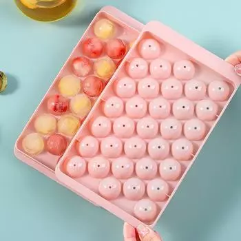 33-секционный контейнер для льда с крышкой, пластиковая форма для кубиков льда, форма для льда в форме шарика для холодильника, круглая форма для льда, контейнер для льда S/L/XL Pink L