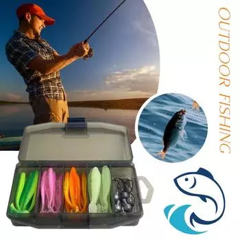 33 шт./компл., мягкая приманка для рыбалки, комплект крючков с джиг-головкой, пресноводная морская вода, универсальные искусственные красочные блестки, Т-образная форма, весло с хвостом, мягкая наживка для рыбалки 33pcs