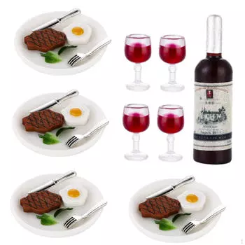 33 шт. миниатюрная еда, модель напитка, стейк, яйца, овощные пейзажи, набор декора для кукольного дома