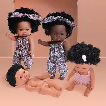 33 см полностью силиконовое тело куклы Reborn Baby игрушки темно-черная коричневая кожа опционально кукла Rebirth реалистичные вьющиеся волосы новорожденная кукла для детей подарок на день рождения Рождество black skin