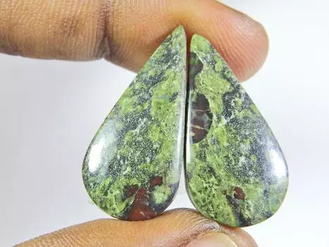 33Cts. НАТУРАЛЬНАЯ ДРАКОНЬЯ ЯШМА ПАРА ГРУШЕВЫХ КАБОШОНОВ, ДРАГОЦЕННЫЙ КАМЕНЬ 13X27X04 ММ SK-414