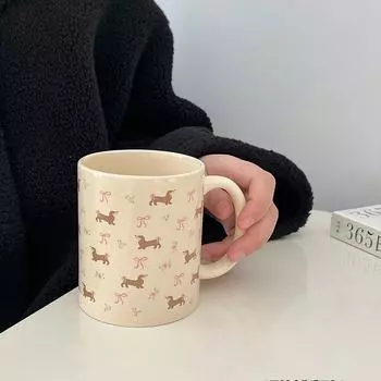 340 мл корейский стиль милый такса узор керамическая кружка с ручкой чашка кофе овсянка завтрак кружка кухонная посуда для напитков 301-400ml