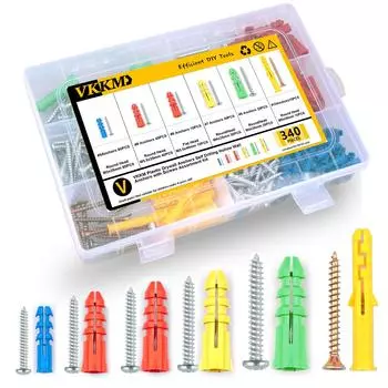 340Pcs cross head screw with slot anchor set combination, used for wall hanging and decorative installation.