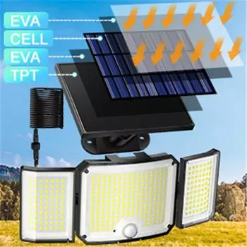 346LED уличный солнечный светильник с датчиком движения, светодиодный солнечный охранный прожектор IP65, водонепроницаемый для гаражного охранного настенного светильника