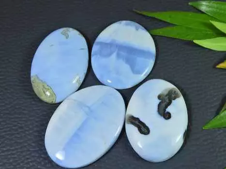 34-37MM Natural Peru Blue Opal Healing Oval Cabochon Loose Gemstone 4Pcs Lot RQ-2778