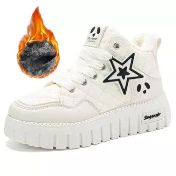 34-42 Winter Women s Large Fashion Thick Bottom High Top with Velvet Warmth High Top Cotton Shoes Snow Boots 34 чёрный