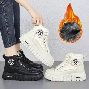 34-42 Winter Women s Simple Fashion with Velvet Thick Bottom Height Increasing High Top Cotton Shoes Warm Snow Boots 34 чёрный