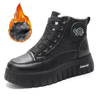 34-42 Winter Women s Simple Fashion with Velvet Warmth Thick Bottom High Top Cotton Boots Snow Boots Casual Women s Shoes 34 чёрный