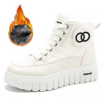 34-42 женские большие размеры модные большие бархатные теплые толстые подошвы высокие повседневные хлопковые ботинки зимние сапоги 34 чёрный