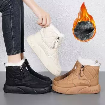 34-42 зимние женские большие модные бархатные теплые толстые туфли с высоким берцем и хлопковым верхом, увеличивающие рост, зимние ботинки с подошвой для женщин 34 чёрный