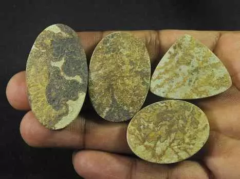34-42MM Natural Psilomelane Germane Dendrite?Oval cabochon 4Pcs Gemstone Lot RQ-2140