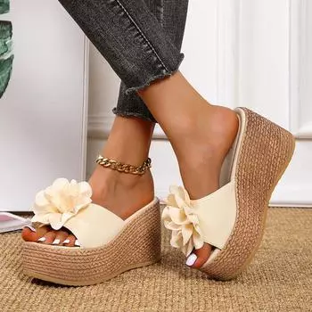 34-43 Большие размеры Slope Helmet Cool Slippers Женские модные тапочки на платформе с цветочным принтом Босоножки на высоком каблуке 34 зелёный