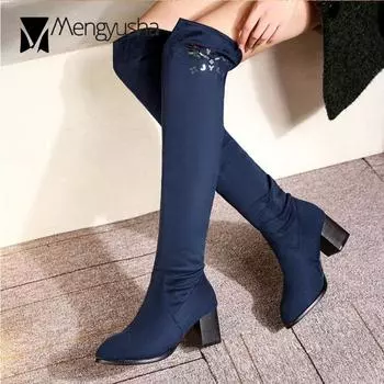 34-43 Обувь двухсторонняя перевернутая набок ботинки высокие сапоги для верховой езды женские зимние плюшевые выше колена длинные сапоги для езды на мотоцикле 4.5 чёрный