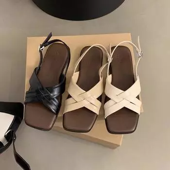 34-45 большой размер римские сандалии женская летняя одежда новые французские потрясающие ретро фея стиль плоские пляжные туфли 35 чёрный