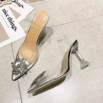 34-45 ПВХ прозрачные хрустальные туфли летние новые туфли на остром нечетном каблуке туфли на шпильках женские солнцезащитные украшения дикие феи туфли 34