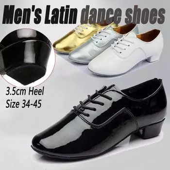 Размер 34-45 Мальчики Взрослые Мужчины Обувь для латиноамериканских танцев Мягкая подошва Бальные Стандартные танцевальные туфли Каблук 3,5 см 38 чёрный