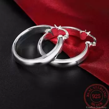 34 мм 925 стерлингового серебра гладкие круглые большие серьги-кольца для женщин модные ювелирные изделия свадебный рождественский подарок ювелирные изделия Gaabou