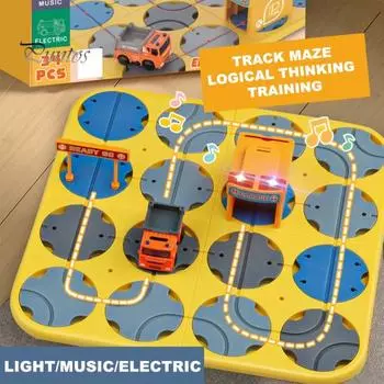 34 шт./компл. Детская головоломка с музыкальным светом, развивающая игрушка для сборки дорожного конструктора, настольная игра STEM для малышей, подарок на день рождения для мальчиков и девочек C