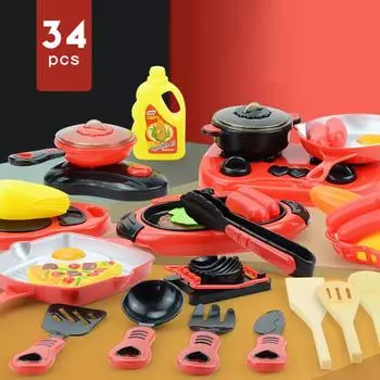 34 шт./пакет, мини-кухонная посуда, набор игрушек, цветной игровой домик, имитация еды, модель детской кулинарии