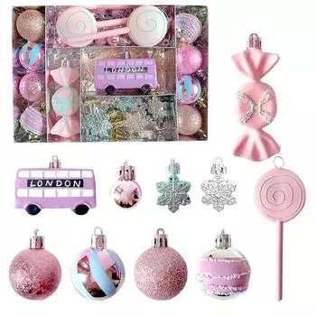 34 шт. Рождественские шары, подвесные украшения, красочные макароны, леденцы, конфеты, автобус, снежинки, ассортимент десертов One Size