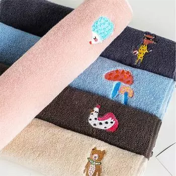 34x75cm 100% Cotton Cartoon Animal Embroidered Solid Color Home Bathroom Children Hand Towel 34x75cm