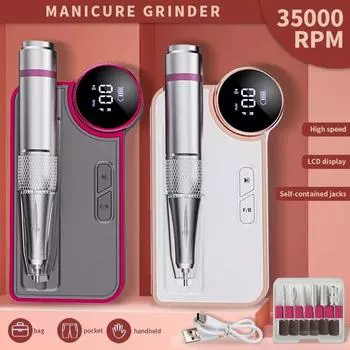 35000 об/мин профессиональная дрель для ногтей аккумуляторная фреза для ногтей маникюрный гель-лак шлифовальный станок низкий уровень шума серый