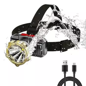 35000LM Мощный светодиодный налобный фонарь, перезаряжаемый через USB, налобный фонарь со встроенным аккумулятором, водонепроницаемый налобный фонарь, налобный фонарь