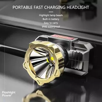 35000LM Мощный светодиодный налобный фонарь, перезаряжаемый через USB, налобный фонарь со встроенным аккумулятором, водонепроницаемый налобный фонарь, налобный фонарь