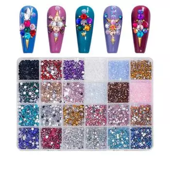 3500 шт. смоляных страз для дизайна ногтей в коробке из 24 ячеек, украшение ногтей своими руками