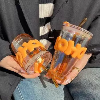 350/450 мл чашка для кофе с трубочкой и крышкой термостойкий набор для питья пива кофейная чашка с трубочкой двойная чашка для питья стеклянная чашка