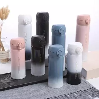 350/450 мл градиентная чашка для воды из нержавеющей стали с маленькой горловиной и откидной крышкой, устойчивая к ожогам, для дома 450ML розовый