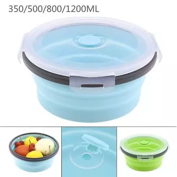 350 мл/500 мл/800 мл/1200 мл портативный круглый силиконовый масштабируемый складной ланчбокс Bento Box 350ML синий