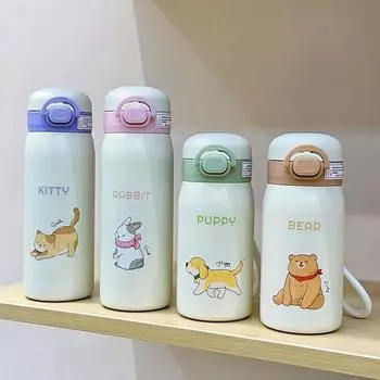 350 мл/500 мл мультяшный двойной термос из нержавеющей стали с трубочкой портативный милый детский студенческий термос кружка дорожный стакан 350ml кофейный