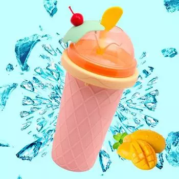 350 мл чашка для приготовления слизи с ложкой и соломинкой, домашний молочный коктейль, мороженое, смузи, охлаждающая чашка, портативная двухслойная силиконовая слякоть зелёный