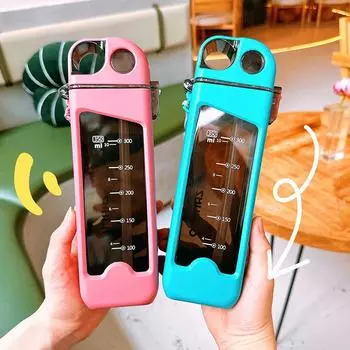 350 мл двухслойная квадратная пластиковая бутылка для воды с соломой, не содержащая BPA, портативная, устойчивая к высоким температурам чашка для воды, защита от падения, новинка 301-400ml