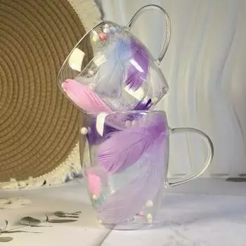350 мл двухслойные стаканы креативный дизайн перьев декоративные стаканы для воды термостойкие домашний офис сока чай чашка изысканный подарок 350ml