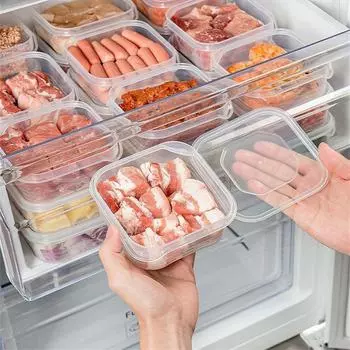 350 мл холодильник, коробка для хранения свежих продуктов, квадратная прозрачная коробка из полипропилена, герметичная коробка для овощей и мяса, органайзер для холодильника