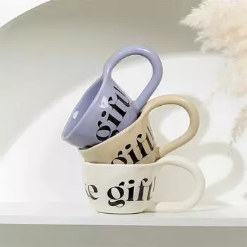 350 мл керамическая кружка с рисунком английского алфавита, большая ручка, сжатая вручную, нестандартные кофейные чашки для завтрака, молока, овсянки, воды 350ml