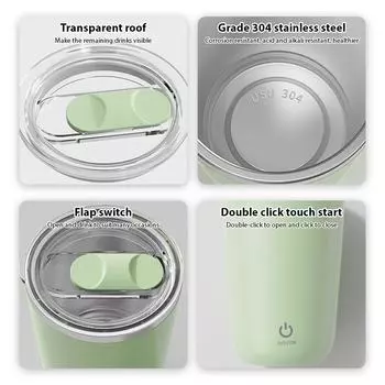 350 мл кружка для самостоятельного перемешивания, перезаряжаемая, неаксиальная, магнитная, для смешивания кофе с крышкой, нержавеющая сталь 304 зелёный