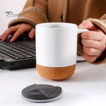 350 мл Матовая черная кофейная кружка с ручкой Пробковое дно Съемная пылезащитная крышка Термостойкая керамическая чашка для чая, молока, воды Подарок на день рождения чёрный