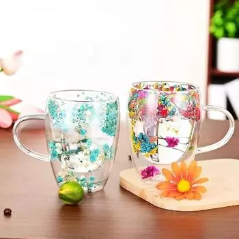 350 мл начинки сухоцветы двойной стенки стеклянная чашка с ручкой термостойкие чашки для чая кофе эспрессо молочная кружка креативный подарок 350ml