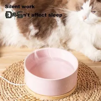 350 мл подогреваемая миска для кошек, термомиска для домашних животных с деревянной основой, электрическая керамическая миска с подогревом и термостатическим управлением для собак, кошек, кроликов белый