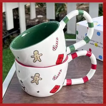 350 мл Рождественская кофейная кружка, ручная работа, керамическая чашка, зимняя чашка для послеобеденного чая, большая емкость, бутылка для воды с ручкой, посуда для питья 350ml красный