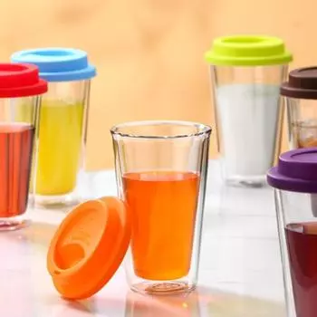 350 мл стекло с двойными стенками и силиконовой крышкой, изолированный стакан для путешествий, горячие холодные напитки, чай, молоко, чашка из боросиликатного стекла, кофейная кружка кофейный