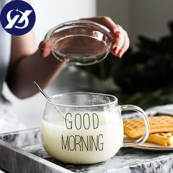 350 мл термостойкое стекло с ручкой кружка для молока чашка для завтрака кружка для микроволновой печи круглая забавная одна чашка Wte письмо с круглой крышкой 350ml