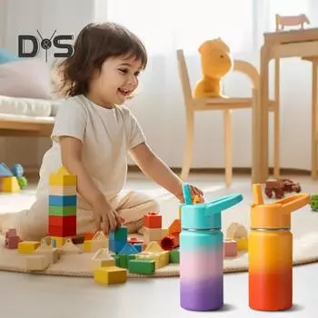 350 мл вакуумная бутылка с соломинками, термос из нержавеющей стали для школы, герметичная бутылка для воды для малышей, для мальчиков и девочек, для приключений на свежем воздухе 350ml фиолетовый/зелёный